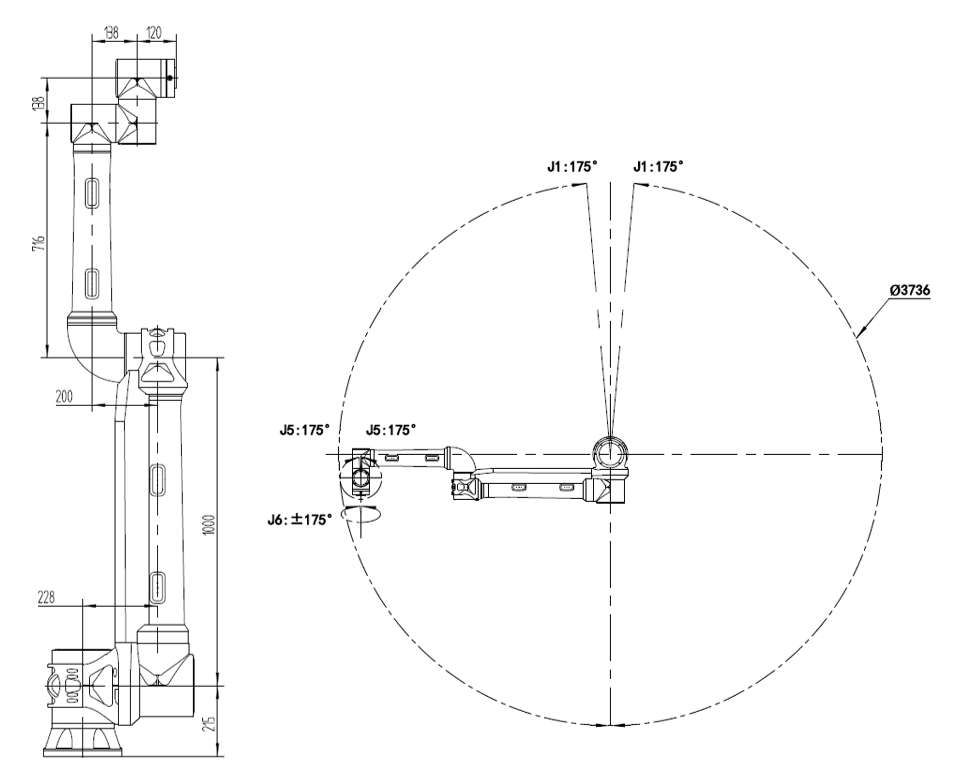 FAIRINO FR30L working envelope drawing